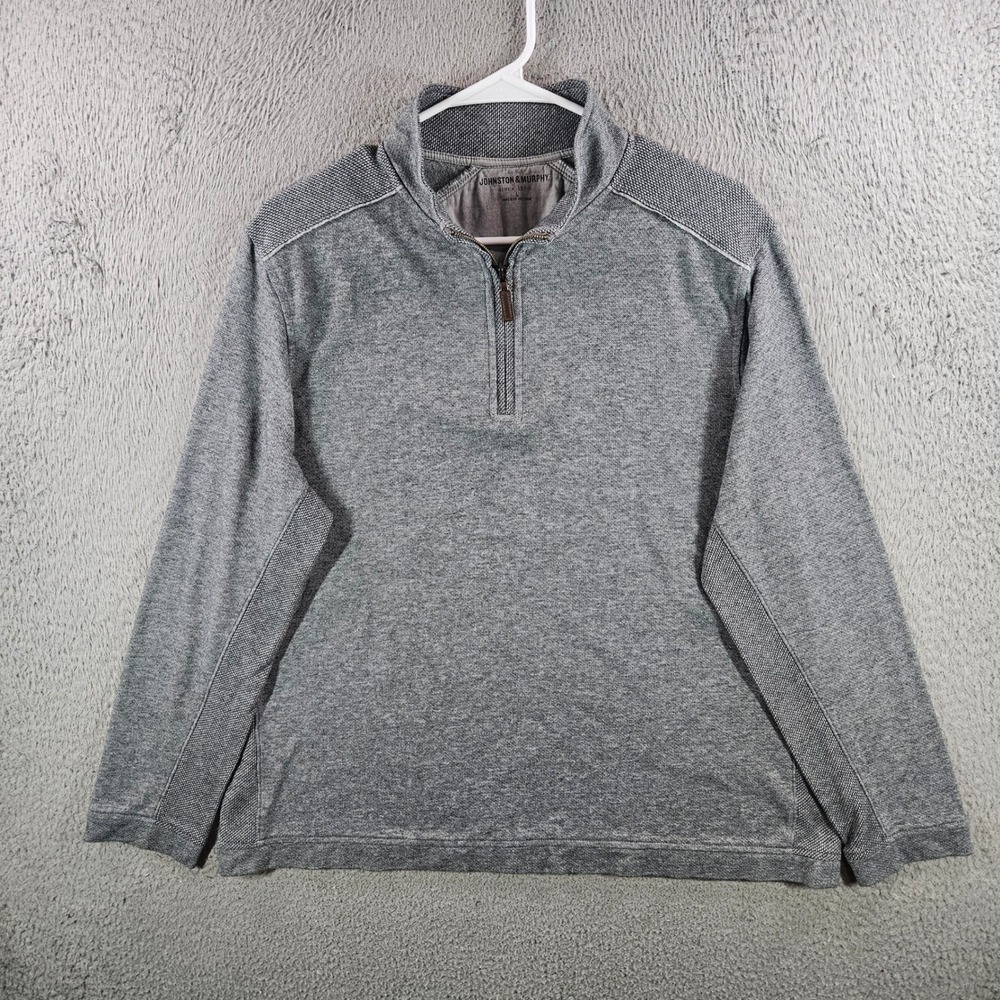 Johnston & Murphy Mens Gray Quarter Zip Pullover Textured Knit Sweater Large